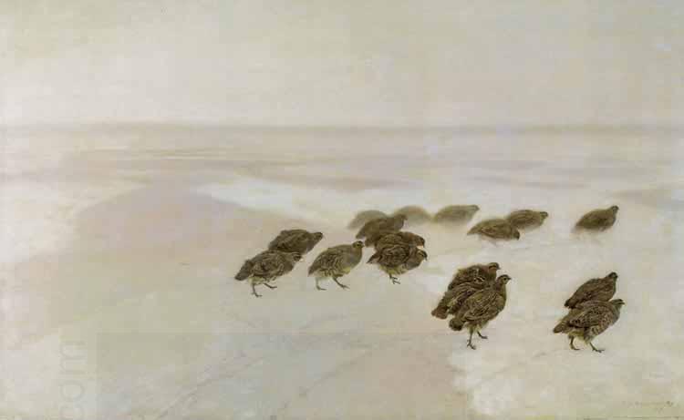 Jozef Chelmonski Partridges in snow oil painting picture
